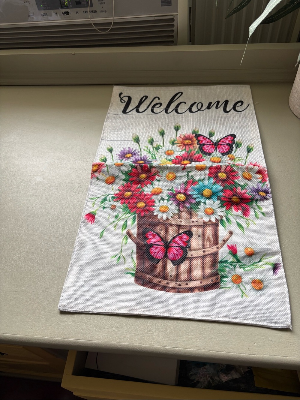 Welcome Garden Flag Floral Butterfly